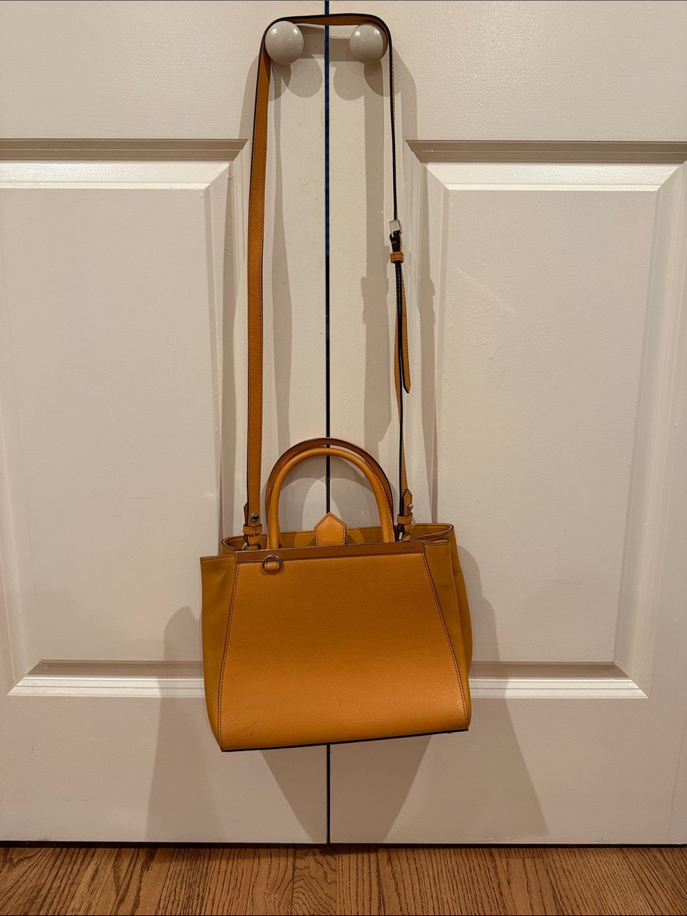 Fendi Mustard Yellow Leather Tote with Crossbody Strap